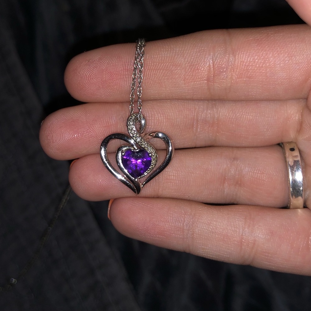 Amethyst and diamond heart necklace